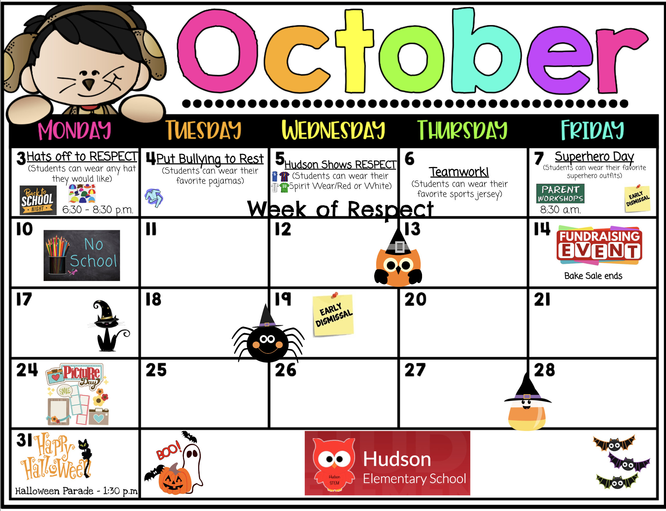 Hudson School October Calendar-English
