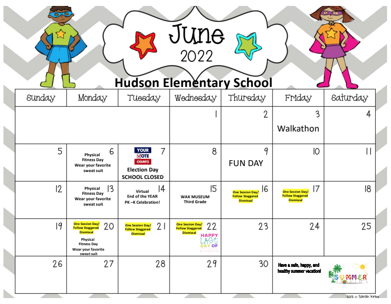 June 2022 Calendar-Henry Hudson School-English