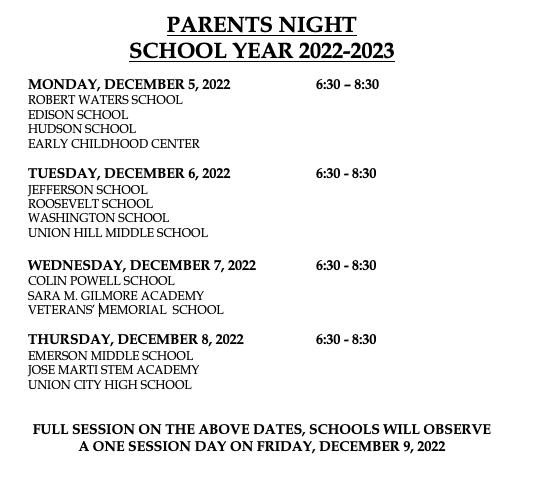 Parents Night Information-School Year 2022-2023