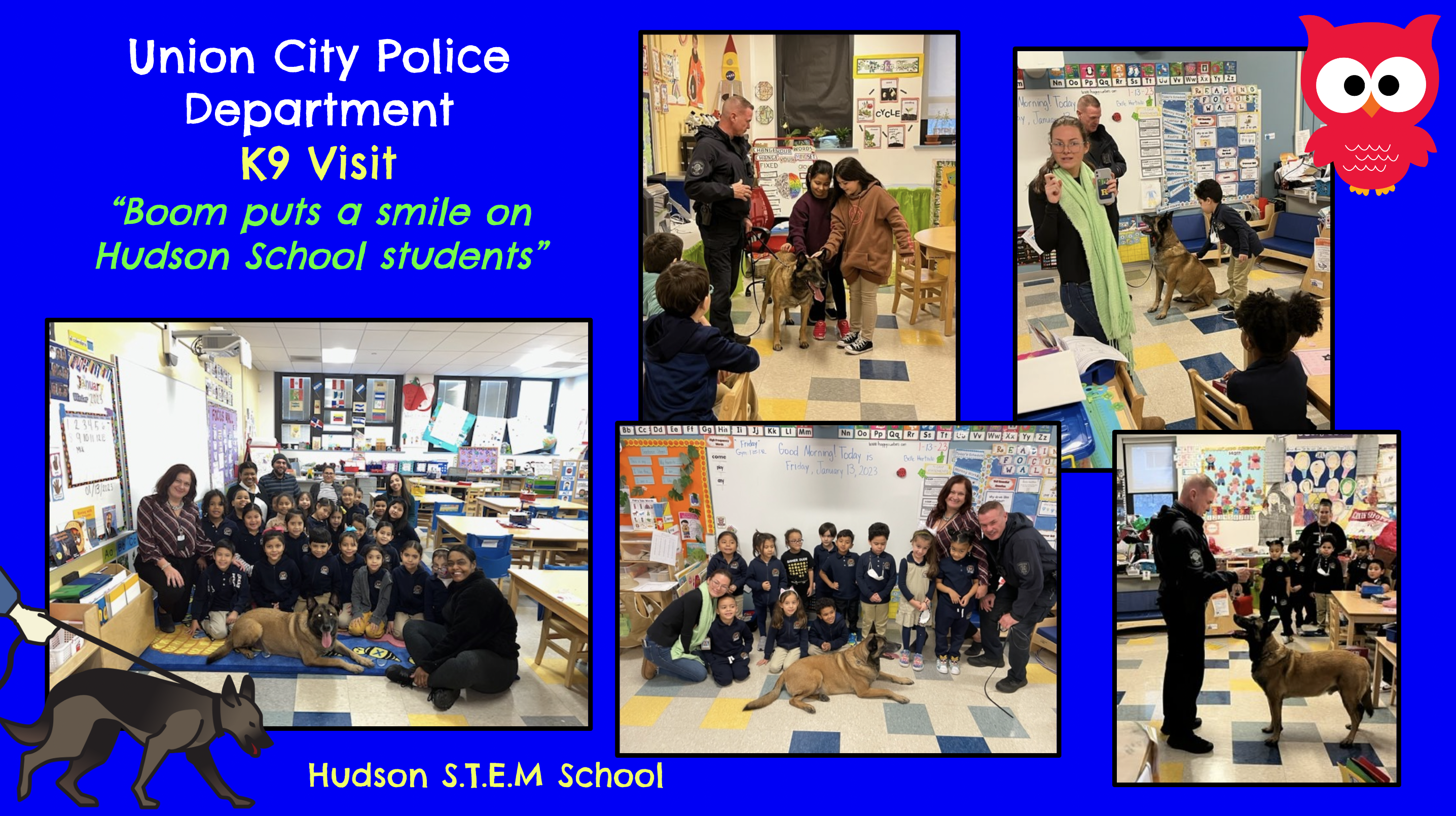 The Union City Police Department K-9 Unit visiting the Hudson School
