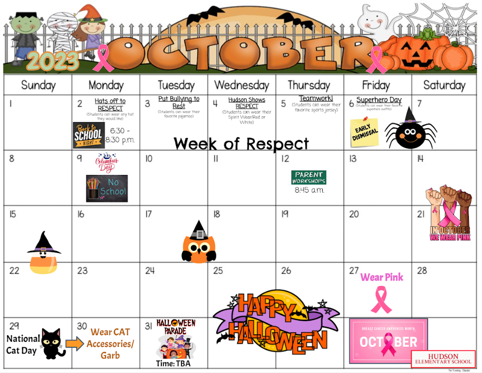 Hudson School-October 2023 Calendar