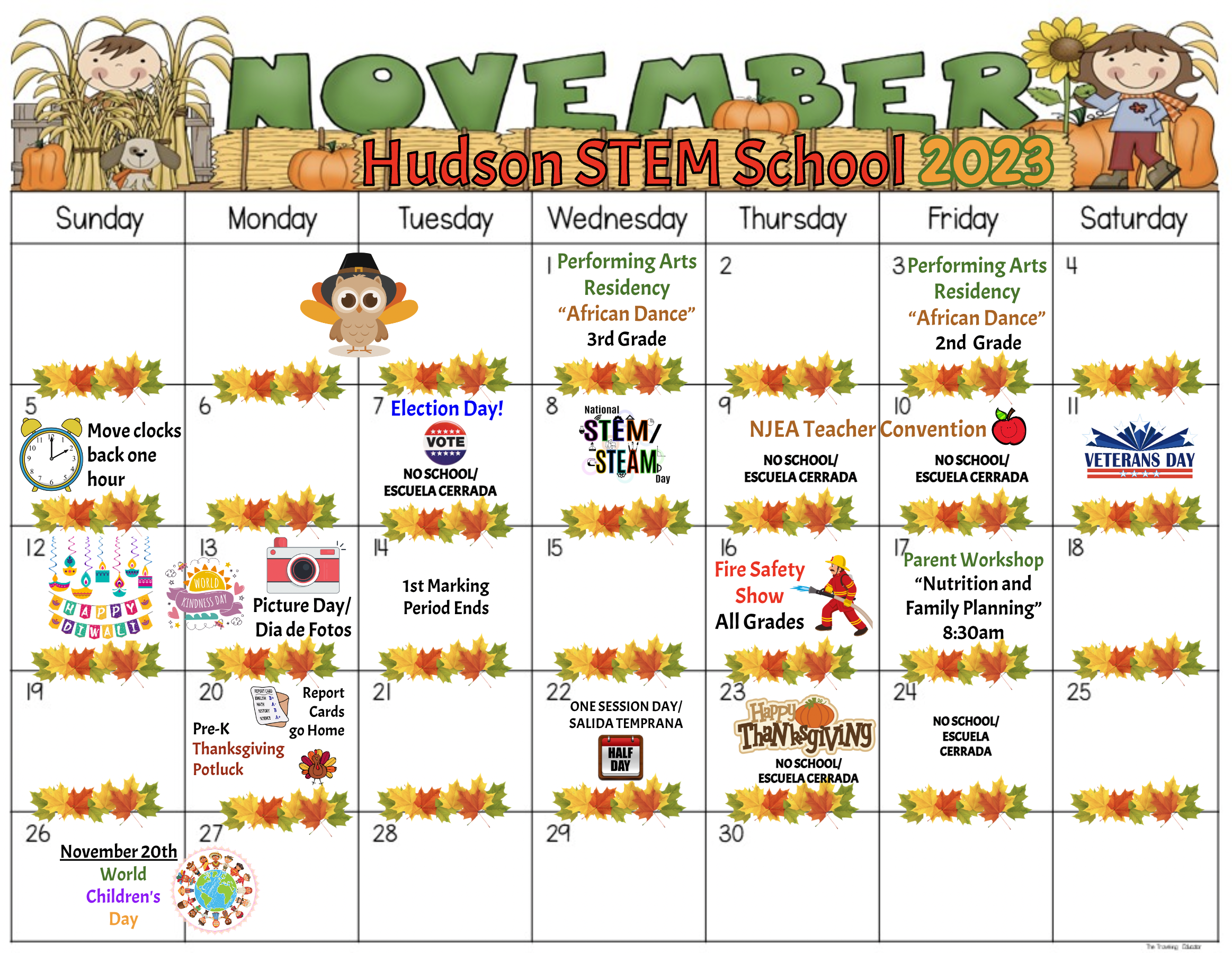 November 2023 Calendar-Hudson School