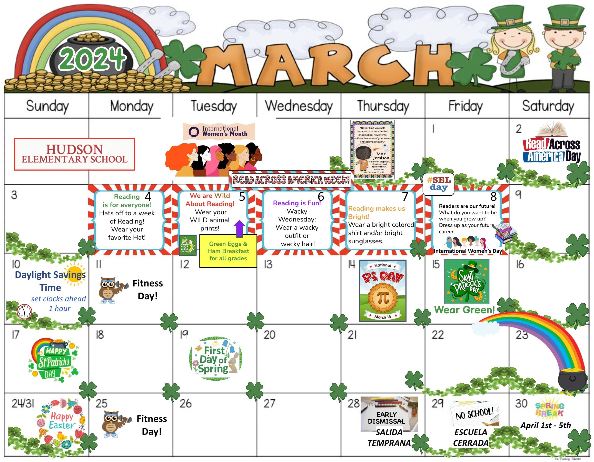 March 2024 Calendar-Hudson School
